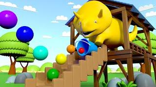 Renkleri öğren - Dino zıplayan toplarla oynuyor  Çocuklar için eğitici animasyonlar