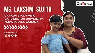 Success story of Ms. Lakshmi Sujith | Student Visa | Cape Breton University Canada | Canapprove