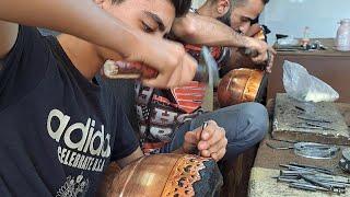 manufacturing a unique copper bowl with 500 stones and carving