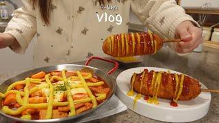Sweet potato Mousse Tteokbokki with Korean Style Corn dog, tortilla Whopper| Korean Vlog