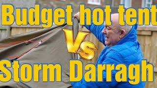 Budget hot tent against storm Darragh