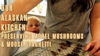 OUR ALASKAN KITCHEN: PRESERVING MOREL MUSHROOMS WITH A DEHYDRATOR | MAKING SPAGHETTI WITH MOOSE MEAT