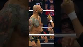 Zach Gowen using his prosthetic leg to knock some sense into Ricochet during AEW Dynamite!