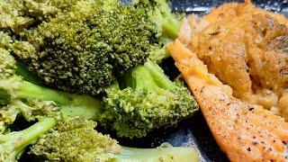 (OVEN-BAKED) DEVIL CRAB STUFFED SALMON WITH STEAMED BROCCOLI!!