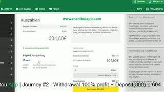 Manitou App | Journey #2 | Withdrawal 100% profit + Deposit 300 = 604 Euro | Unibet |online roulette