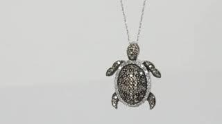 .40CT diamond turtle pendant necklace WG champagne & white 14K chain