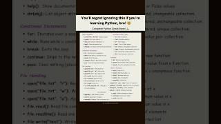 " Python Cheat Sheet | Master All Functions Instantly  #Shorts#python"