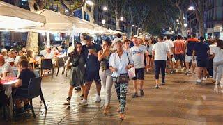 Walking Barcelona’s FAMOUS LA RAMBLA at Dusk/Night - Catalonia, Spain