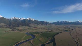Aerial view of Paradise Valley, Montana.  DJI Phantom 4 UHD 4K