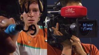 Russian Tennis Player, Andrey Rublev, writes “No War Please” on Camera