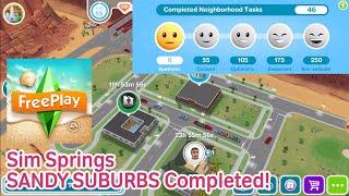 The Sims Freeplay Sim Springs Sandy Suburbs Complete Tour+Happiness level