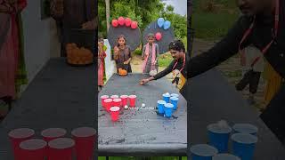 Drop the ping pong ball into the glass|| Village Avengers