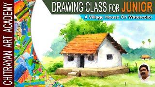 A Village House/ Hut Easy Step By Step Drawing Tutorial On Watercolor || Artist: Dipak Kundu