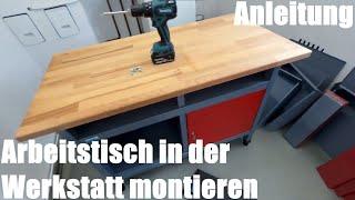 Arbeitstisch in der Werkstatt montieren - Küpper Metall Werkbank Montage Anleitung