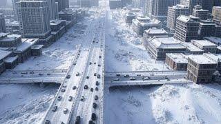 In China now! City in chaos as frozen streets trap cars in deep snow from heavy blizzard