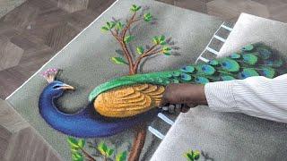 Easy 3D Rangoli For Beautiful Peacock. सुंदर मोर के लिये आसान 3 डी रंगोली 