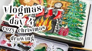 vlogmas day 4 // cozy christmas drawing