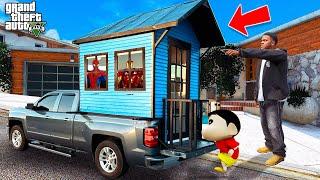 Shin Chan & Franklin Built a House On his Car to Escape From Dangerous Tsunami in Gta 5 in Telugu