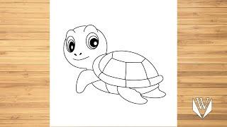 How to draw Turtle Step by step, Easy for kids and beginners Drawing Tutorial Trick