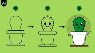 How to draw a Cactus   ( Easy) Vector - Adobe illustrator