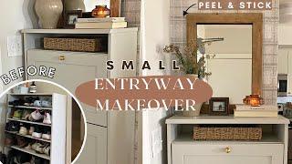 SMALL Entryway Makeover | IKEA Shoe Cabinet Upgrade + Peel & Stick Wallpaper!