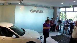 Saab History: Backing in the last Saab built into the Saab Car Museum