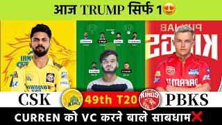 CSK vs PBKS Dream11 Prediction | CSK vs PBKS Dream11 Team | Chennai vs Punjab 49th IPL Match 2024
