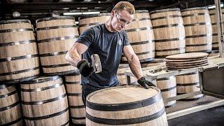 Modern Wooden Wine Barrel Making Process Inside Factory, Manufacturing A Wood Barrel Large