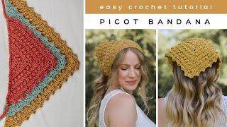 Picot Bandana Crochet Pattern - Easy Crochet Bandana Tutorial