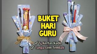 Membuat Buket Alat Tulis Untuk Hari Guru Dengan Kertas Kado | Ide Kado Hari Guru Low Budget