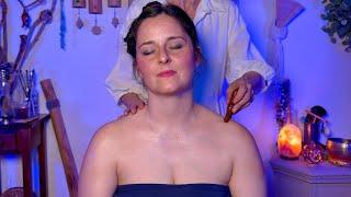 ASMR Real Person Neck Shoulder MASSAGE | Brushing Hair | REIKI ENERGY CLEANING and Sound Bath