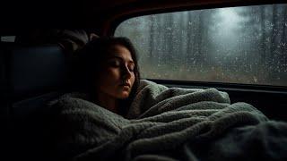 Listen when you're anxious! Sleeping in the car in heavy rain in the forest
