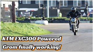 Crazy engine swapped Honda Grom finally hits the track - KTM EXC300 2 stroke replaces the 125cc 4T