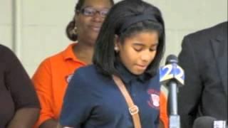 Sixth-grader Kasi Antoine speaks at Utopian Academy opening