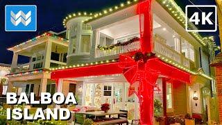 [4K]Balboa Island Christmas Lights in Newport Beach California 2024 Night Walking Tour Vlog