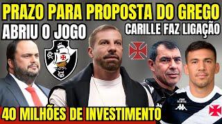 ÚLTIMA HORA! PRAZO PARA O GREGO NO VASCO! 40 MILHÕES PARA INVESTIMENTO! CARILLE ABRE O JOGO NO CT!