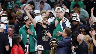 The Boston Celtics gets emotional after winning their 18th NBA Championship