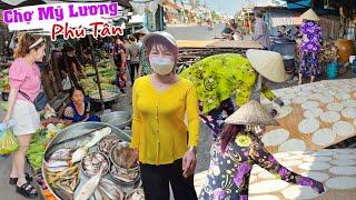 vui nhộn CHỢ MỸ LƯƠNG Phú Tân - Gặp mấy chị ở làng nghề bánh phồng Phú Mỹ
