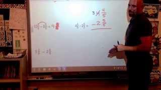 Subtracting fractions and mixed numbers with like denominators