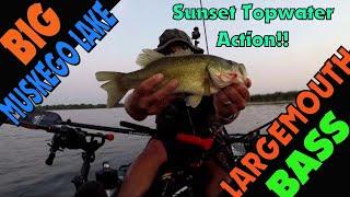 Kayak Fishing for Largemouth Bass on Big Muskego Lake at Sunset using Wake Baits