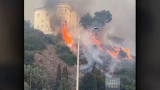 Video shows trees, brush on Getty Villa Museum grounds on fire