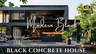 Harmonizing Indoor & Outdoor Spaces: The Modern Black Concrete House with Tropical Courtyard Garden