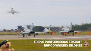 Triple Eurofighter Typhoon Performance Takeoff | 29 Squadron RAF Coningsby [4K +TedCam™] 22.08.22