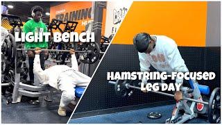 light bench + hamstring focused leg day gym vlog