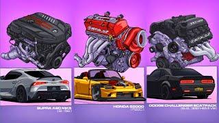 Super Car with Engine S2000 (F22C) | Dodge Challenger Scatpack (6.4L 392 HEMI V8) | Supra A90 (B-58)