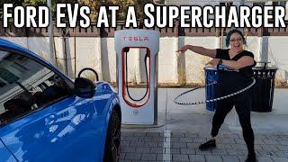 Santa Monica Tesla Supercharger tour with the first Ford EVs charging!