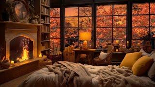 Cozy Living Room with Autumn Rain Sounds