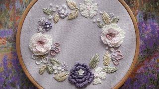 Hand Embroidery Softly, Flower wreath. healing. 3D Flower embroidery. PatternTutorial. comfortable