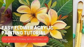 Easy Flower ACRYLIC PAINTING tutorial step by step WITH ARTYSHILS ART #artyshils #paintingtutorial