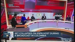 Set collapses on ESPN host during a broadcast in Colombia